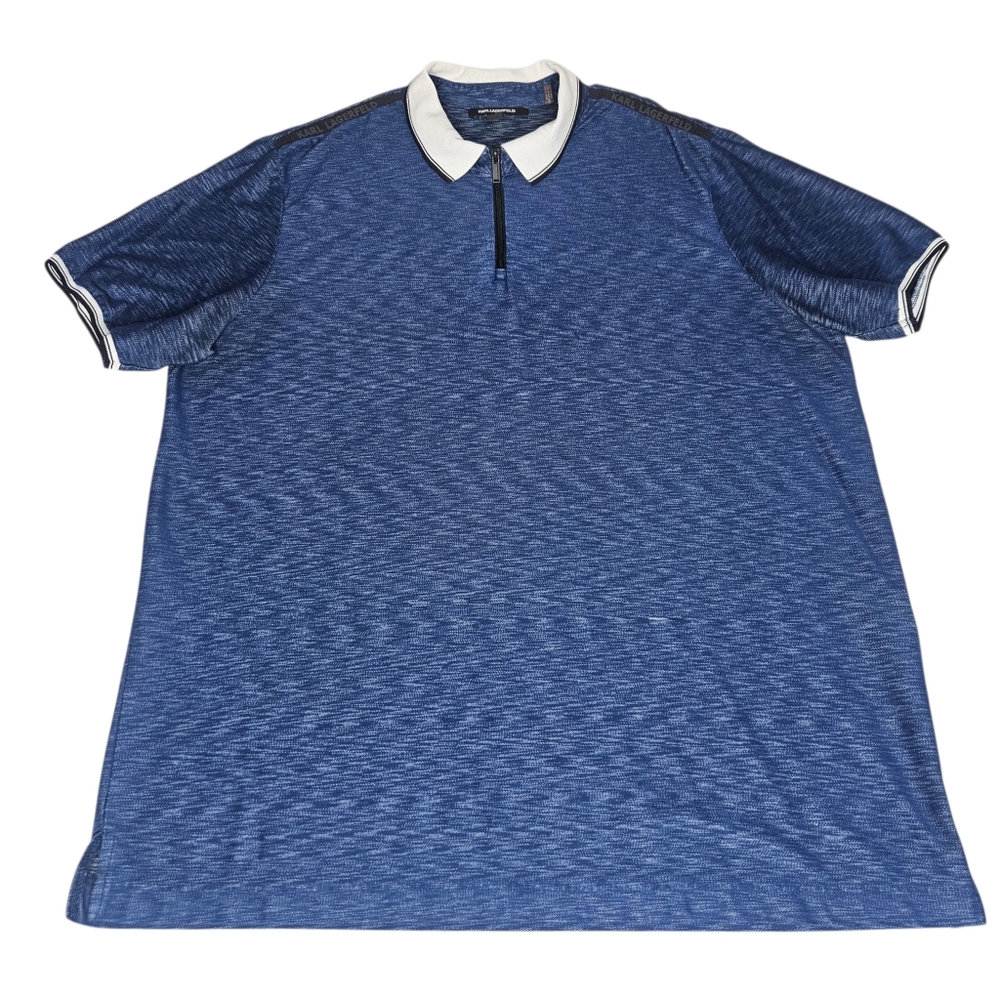 Karl Lagerfeld Blue Zip Short Sleeve Polo Shirt‎ Men Size XL